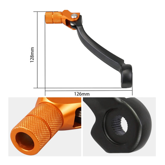 Detalhe ponta estriada antiderrapante alavanca mudanças KTM alumínio CNC