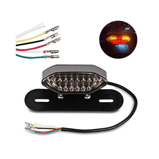 Luz traseira LED integrada para moto - Stop, travão, piscas e matrícula universal