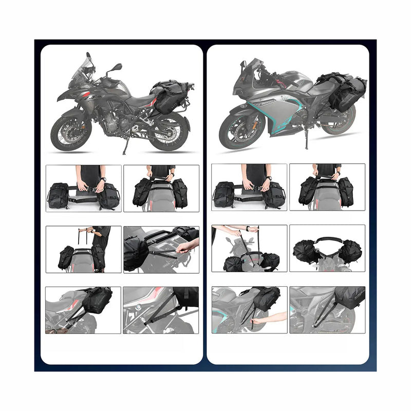 Carregue imagem no visualizador da galeriaSacos laterais para moto Rhinowalk 18L/28L/48L - Impermeáveis com sistema de fixação sem suporte
