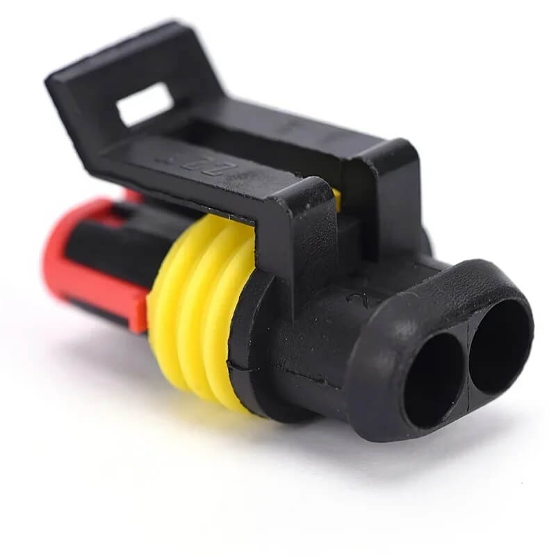 Load image into Gallery viewer, Ficha elétrica impermeável 2 pinos nylon reforçado preto com vedação silicone amarela
