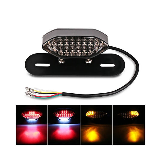 Luz traseira LED integrada para moto - Stop, travão, piscas e matrícula universal
