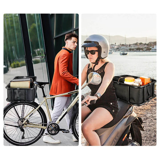 Cesto metal reforçado bicicleta - detalhe saco tecido impermeável removível