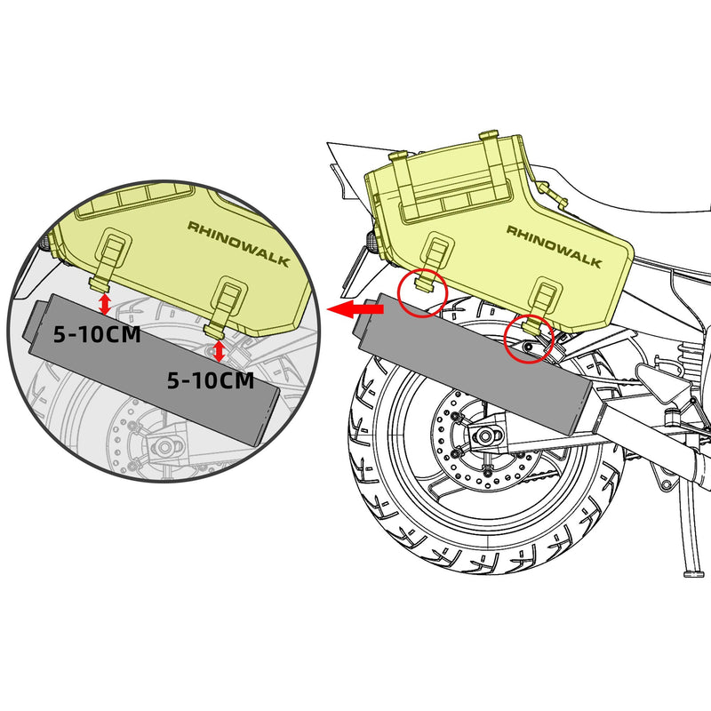 Carregue imagem no visualizador da galeriaSacos laterais para moto Rhinowalk 18L/28L/48L - Impermeáveis com sistema de fixação sem suporte
