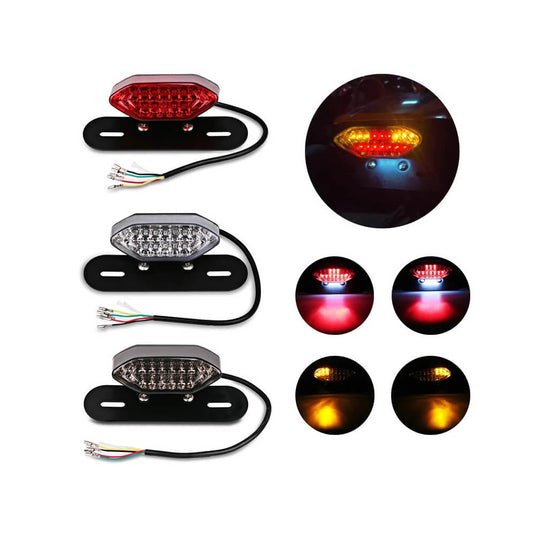 Luz traseira LED integrada para moto - Stop, travão, piscas e matrícula universal