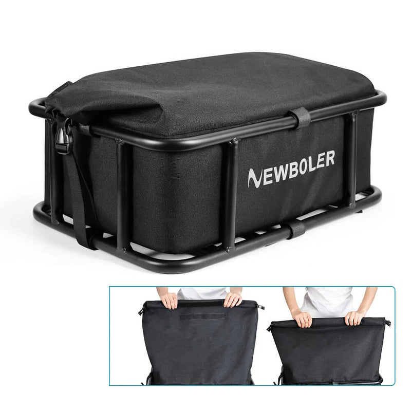 Carregue imagem no visualizador da galeriaCesto traseiro bicicleta metal reforçado - vista lateral com acessórios instalação
