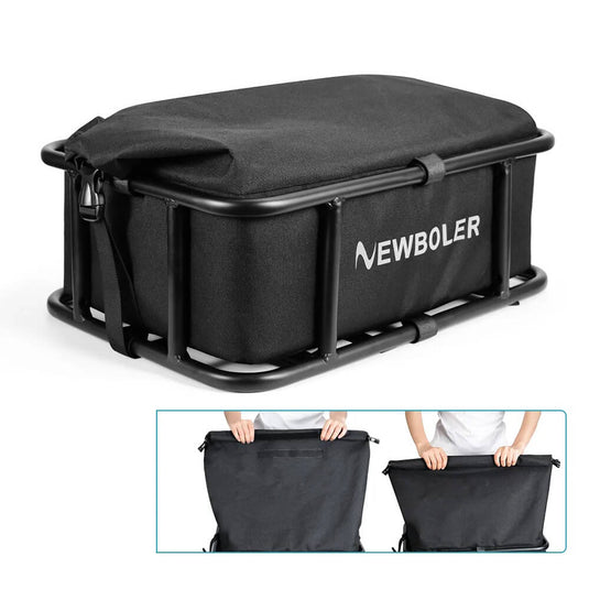 Cesto traseiro bicicleta metal reforçado - vista lateral com acessórios instalação