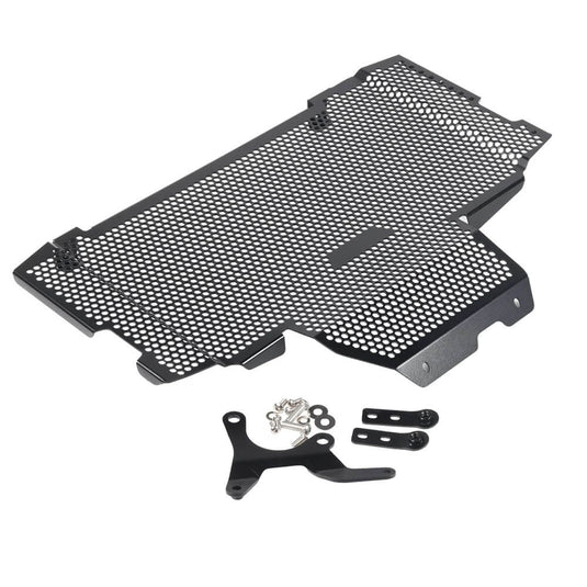 Proteção de radiador V-Strom 1050 XT instalada - vista frontal em alumínio preto