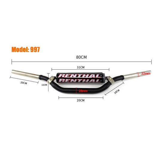 Guiador moto alumínio CNC azul 28mm fixação braçadeiras 22mm punhos leve resistente enduro cross universal