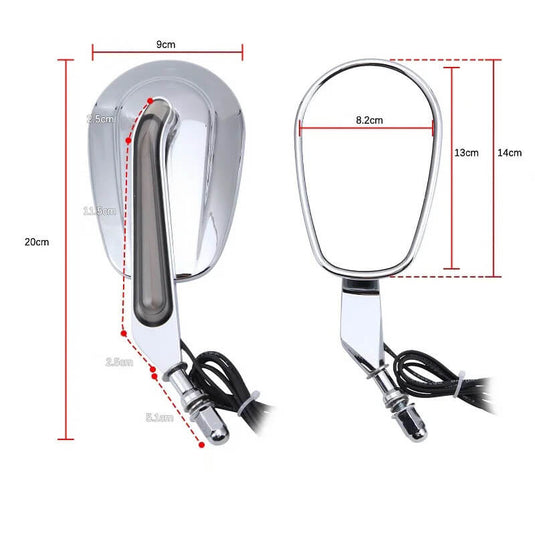 Detalhe espelho retrovisor Harley-Davidson haste longa visão desobstruída LED âmbar