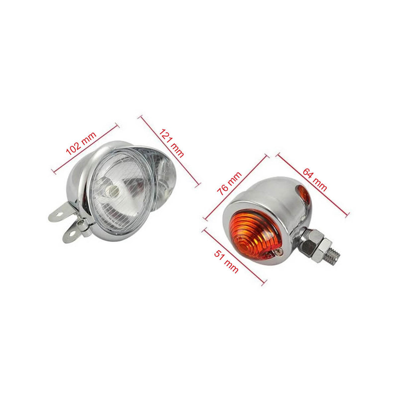 Carregue imagem no visualizador da galeriaConjunto farol frontal com piscas integrados 12V - Suporte universal cromado
