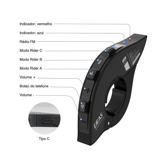 Intercomunicador Bluetooth para moto com partilha música e rádio FM