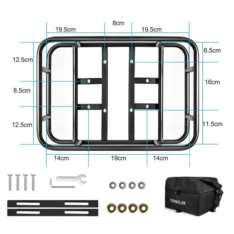 Carregue imagem no visualizador da galeriaCesto traseiro metal 30kg para bicicleta - vista dimensões e capacidade
