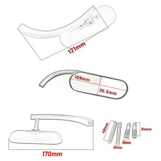 Par espelhos retrovisores ovais moto acabamento cromado alumínio