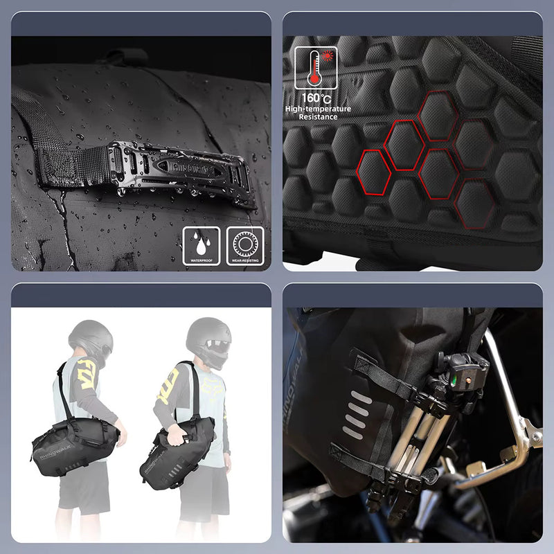 Carregue imagem no visualizador da galeriaSacos laterais para moto Rhinowalk 18L/28L/48L - Impermeáveis com sistema de fixação sem suporte
