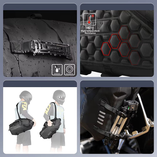 Sacos laterais para moto Rhinowalk 18L/28L/48L - Impermeáveis com sistema de fixação sem suporte