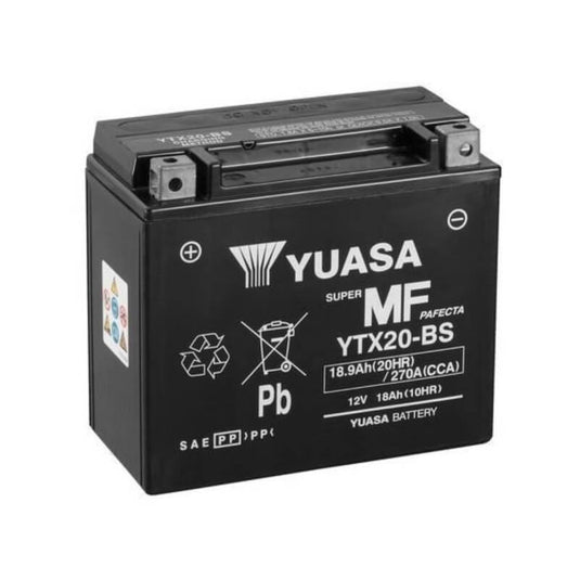 Bateria Yuasa YTX20-BS 12V 19Ah — 270A CCA, tecnologia AGM sem manutenção