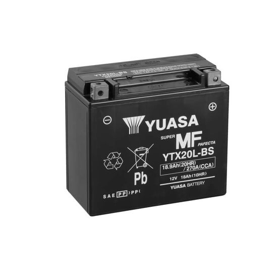 Bateria Yuasa YTX20L-BS 12V 19Ah — 270A CCA, tecnologia AGM sem manutenção