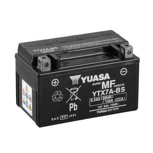 Bateria Yuasa YTX7A-BS 12V 6Ah — tecnologia AGM sem manutenção