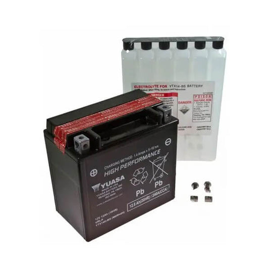 Bateria Yuasa YTX14H-BS 12V 12Ah — 240A CCA, tecnologia AGM sem manutenção