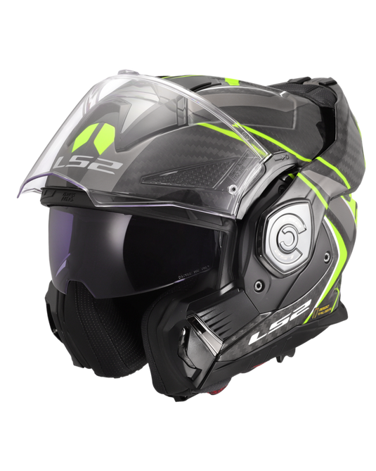 Capacete modular LS2 FF901 Advant-X C Future II Preto Amarelo Hi-Vision – vista lateral