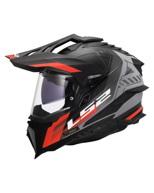 Calota em termoplástico – capacete enduro LS2 MX701 Explorer Hexa Preto Vermelho Cinza