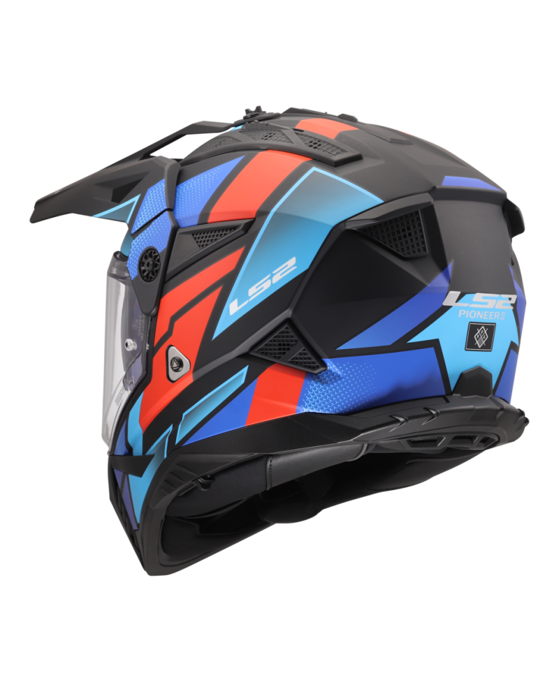 Load image into Gallery viewer, Fecho duplo D – capacete motocross LS2 MX702 Pioneer II Block Preto Vermelho Azul
