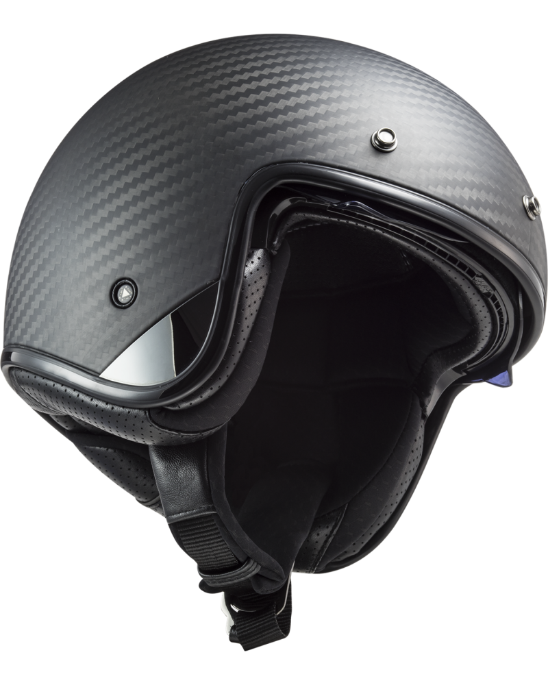 Load image into Gallery viewer, Capacete jet LS2 OF601 Bob II C Solid Carbono Mate – detalhe do acabamento
