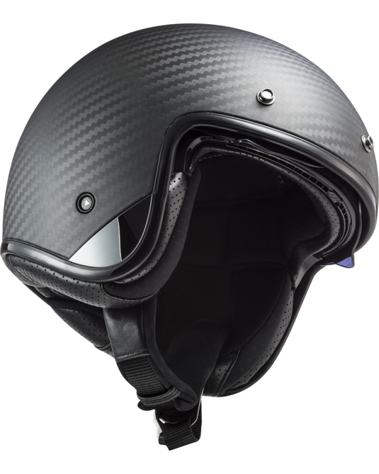 Capacete jet LS2 OF601 Bob II C Solid Carbono Mate – detalhe do acabamento