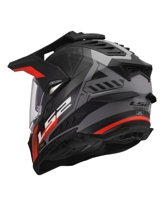 Capacete enduro LS2 MX701 Explorer Hexa Preto Vermelho Cinza – perspetiva em uso