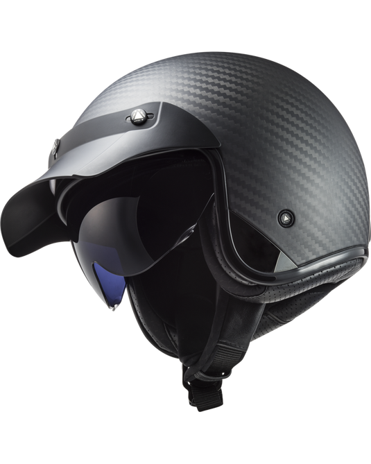 Capacete jet LS2 OF601 Bob II C Solid Carbono Mate – detalhe lateral
