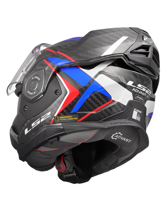 Calota em fibra de carbono – capacete LS2 FF901 Advant-X C Future II Branco Azul Vermelho