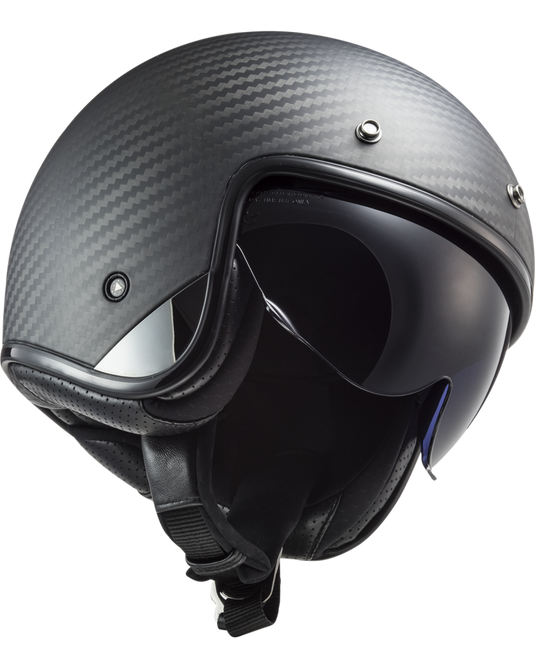 Capacete jet LS2 OF601 Bob II C Solid Carbono Mate – detalhe superior