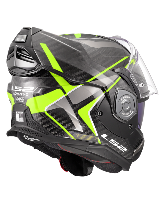 Capacete modular LS2 FF901 Advant-X C Future II Preto Amarelo Hi-Vision – vista traseira