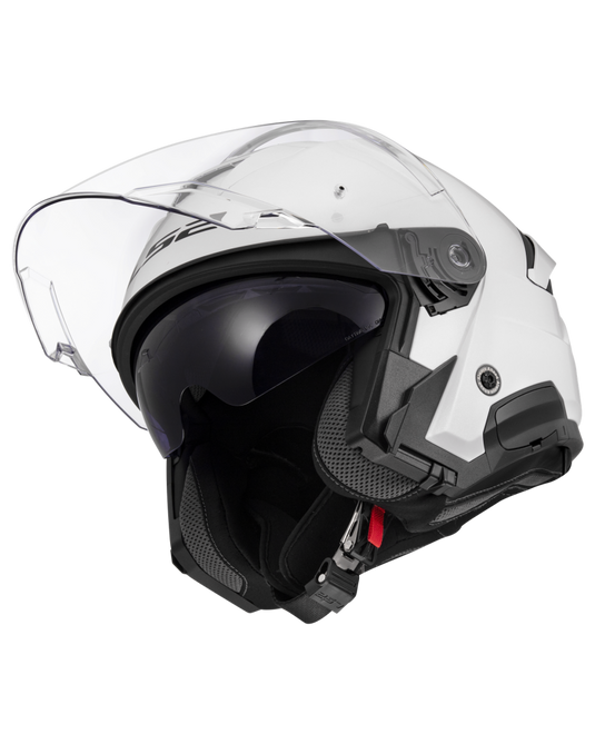Capacete jet LS2 OF618 Verso II Solid Branco – detalhe aerodinâmico
