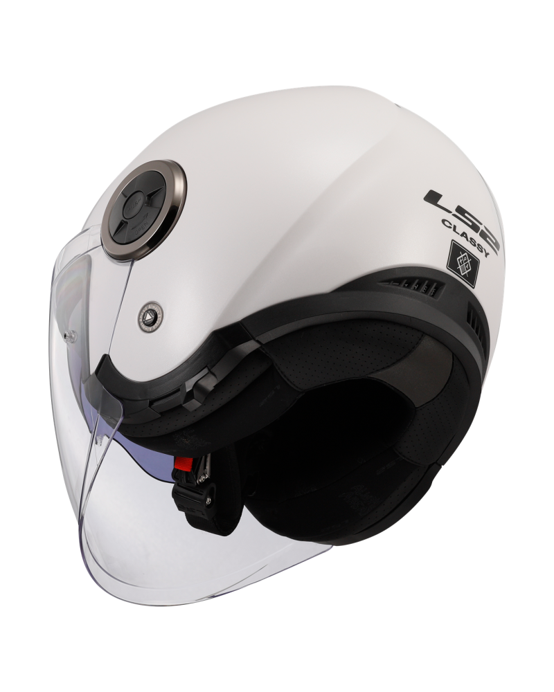 Load image into Gallery viewer, Capacete jet LS2 OF620 Classy Solid Branco – vista lateral

