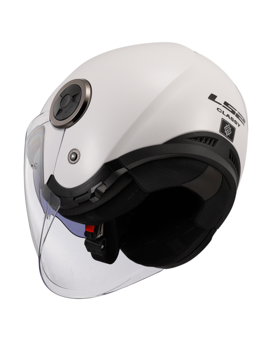 Capacete jet LS2 OF620 Classy Solid Branco – vista lateral
