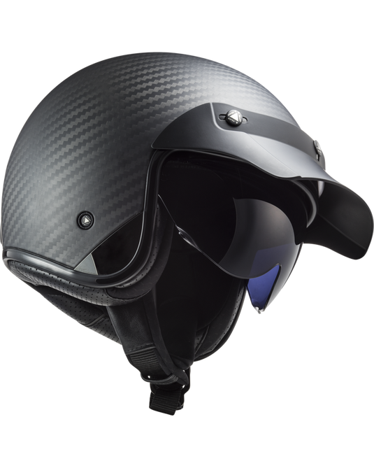 Capacete jet LS2 OF601 Bob II C Solid Carbono Mate – detalhe frontal