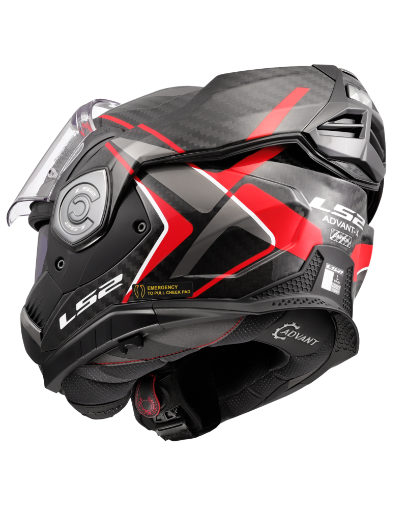 Load image into Gallery viewer, Capacete modular LS2 FF901 Advant-X C Future II Preto Vermelho – detalhe gráfico

