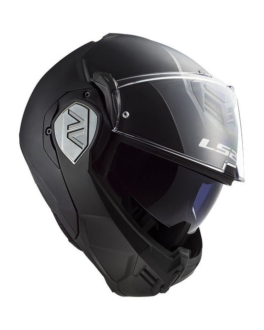 Capacete modular LS2 FF906 Advant Solid Preto Mate – vista lateral com queixeira rebatível