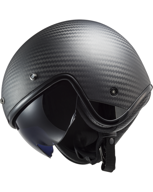 Capacete jet LS2 OF601 Bob II C Solid Carbono Mate – perspetiva lateral