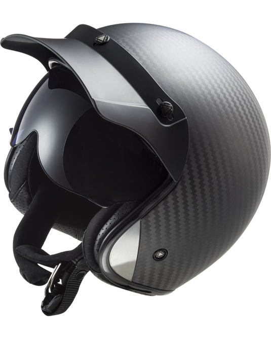 Capacete jet LS2 OF601 Bob II C Solid Carbono Mate – vista completa em uso