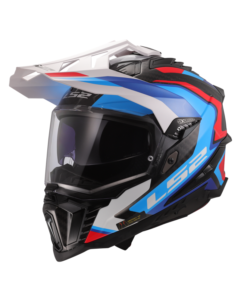 Load image into Gallery viewer, Capacete enduro LS2 MX701 Explorer C Frontier II Branco Azul – vista frontal – ECE 22.06
