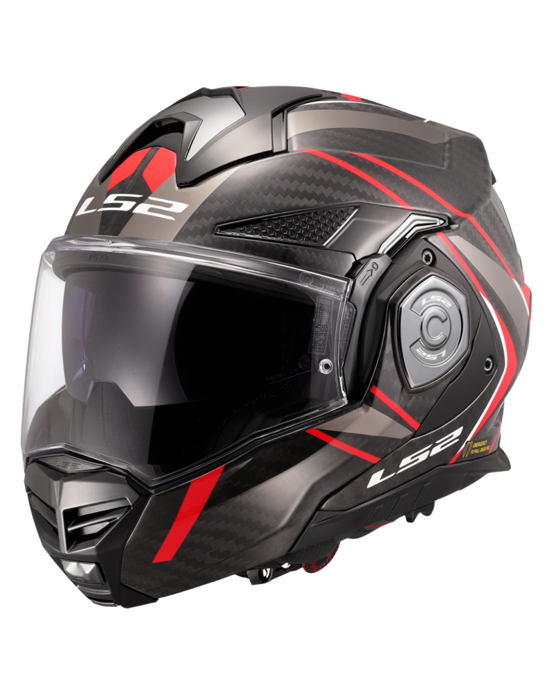 Load image into Gallery viewer, Capacete modular LS2 FF901 Advant-X C Future II Preto Vermelho – vista frontal
