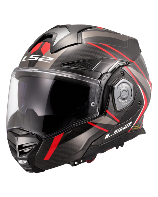 Capacete modular LS2 FF901 Advant-X C Future II Preto Vermelho – vista frontal