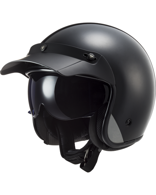 Capacete jet LS2 OF601 Bob II Solid Preto Mate – vista frontal – ECE 22.06