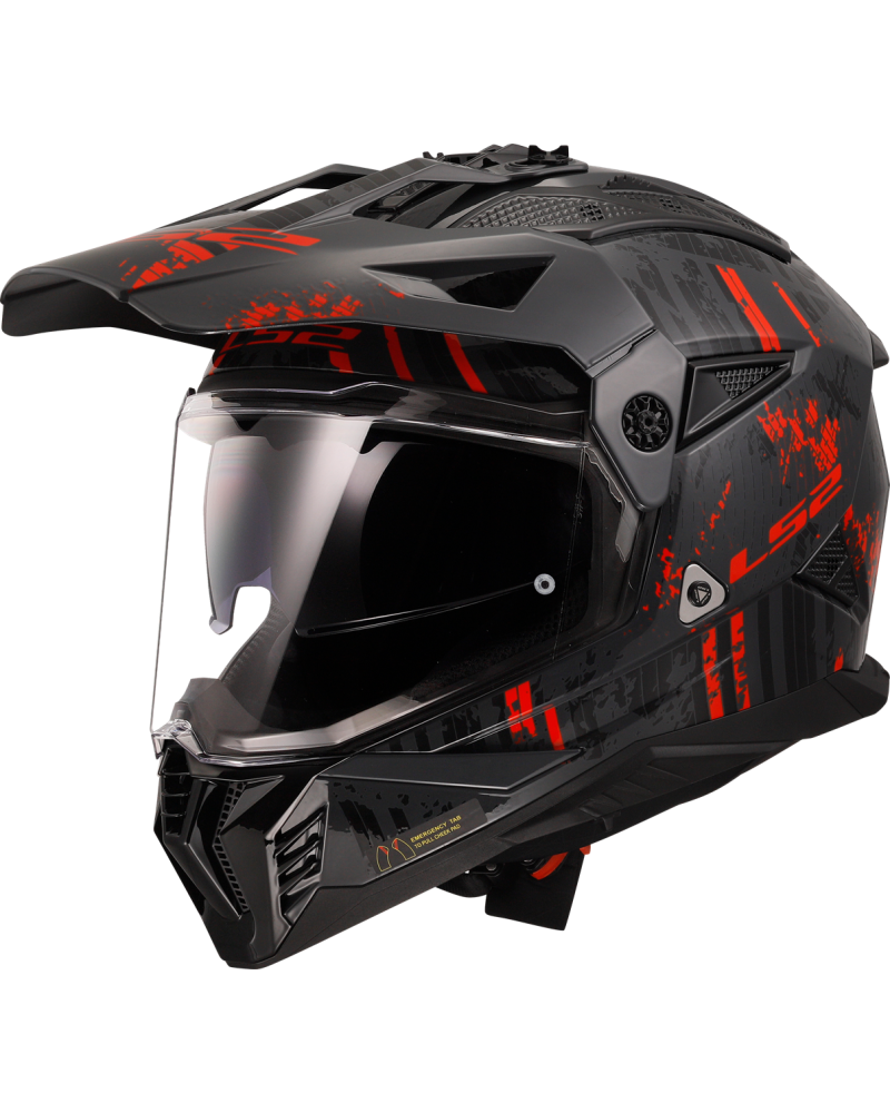Load image into Gallery viewer, Capacete motocross LS2 MX702 Pioneer II Crazy Preto Brilho Cinza Vermelho – vista frontal
