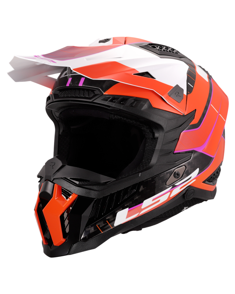 Load image into Gallery viewer, Capacete motocross LS2 MX703 X-Force C Galuo Laranja Brilho – vista frontal – ECE 22.06
