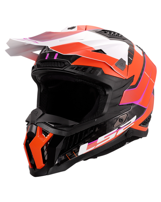 Capacete motocross LS2 MX703 X-Force C Galuo Laranja Brilho – vista frontal – ECE 22.06