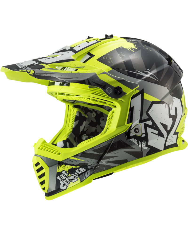 Load image into Gallery viewer, Capacete motocross infantil LS2 MX437 Fast Evo II Mini Crusher Preto Amarelo – frontal – ECE 22.06

