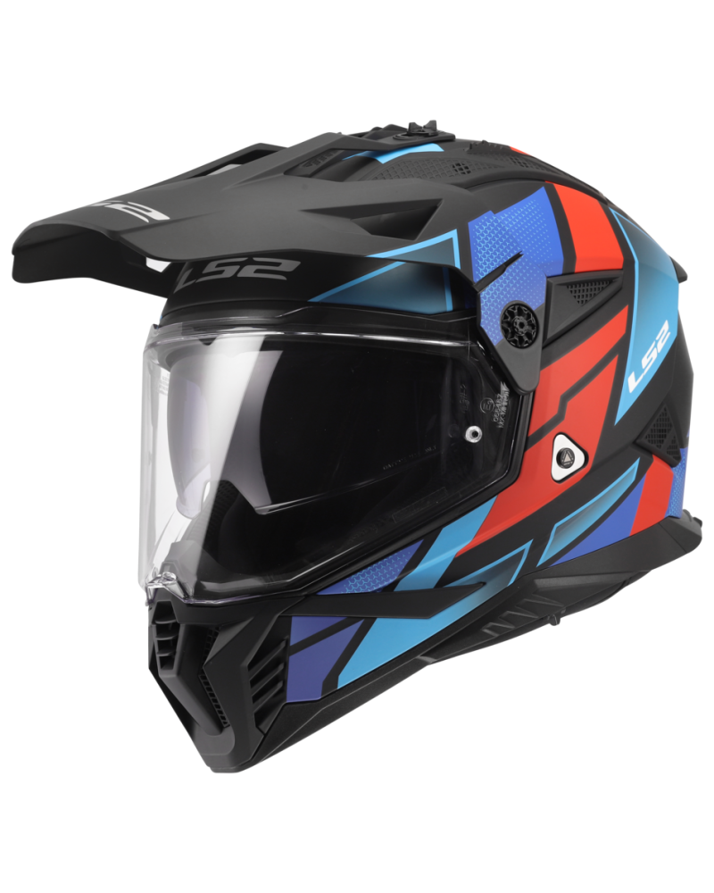 Load image into Gallery viewer, Capacete motocross LS2 MX702 Pioneer II Block Preto Vermelho Azul – vista frontal – ECE 22.06
